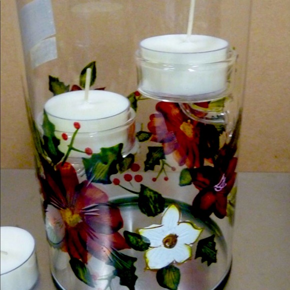 🎄SALE Poinsettia Glass Hurricane Double Hanging Tealight Candle Holder 6" high - Picture 5 of 11